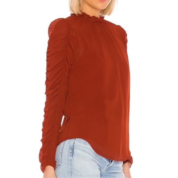 See By Chloe Ruched Long Sleeve Blouse in Earthy Red - Picture 2 of 16